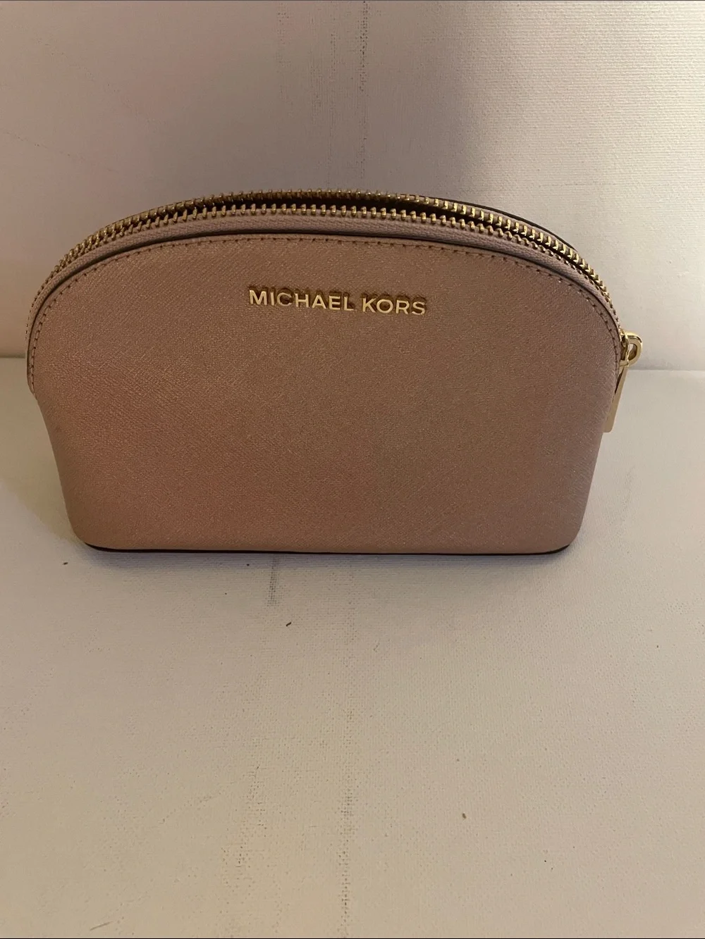 Michael Kors Blush Saffiano Leather Makeup Pouch with Gold Hardware